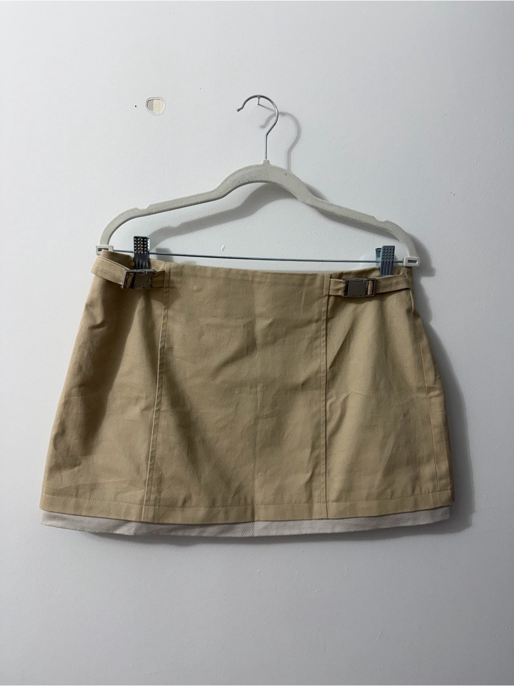 Beige Mini Skirt with Side Buckle Detail